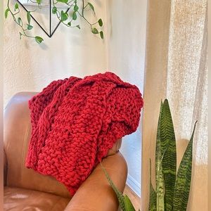 Pottery Barn Chunky Handknit Throw Red